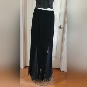 Vintage 90s Xscape Velvet And Mesh Black Maxi Skirt L